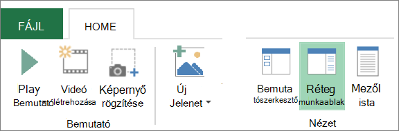 Képernyőkép a Power Map Kezdőlap lapján található Réteg munkaablak gombról.