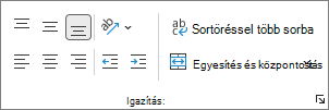 Képernyőkép az Igazítás csoportról