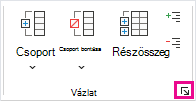 A Tagolás csoport párbeszédpanel-megnyitó ikonja