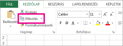 A Kezdőlap lap Másolás gombja