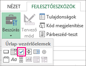 A jelölőnégyzetek ikonja a menüszalagon