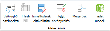 Képernyőkép az Adatok lap Adateszközök csoportjáról.