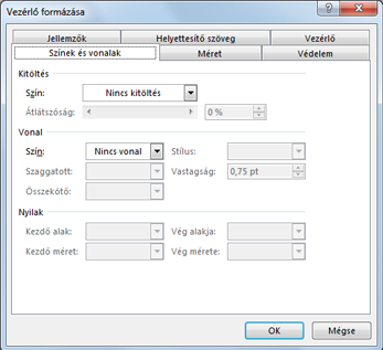 A Vezérlő formázása párbeszédpanel beállításai