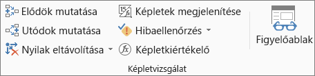 A Képletek lapon található Képletvizsgálat csoport