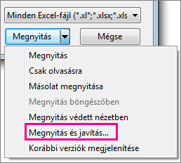 A Megnyitás és javítás parancs