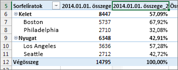 Ugyanaz a mező értékekkel és százalékos értékekkel