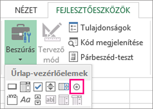 A választógombok ikonja a menüszalagon