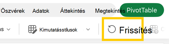 A Kimutatás frissítése gomb az iPad menüszalagján