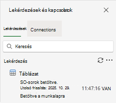 A Lekérdezések és kapcsolatok ablaktábla, amelyen egyetlen lekérdezés látható az eredménnyel
