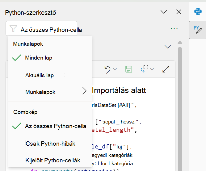 A munkaablak tetején található szűrővel szűkítheti a tartalmat.