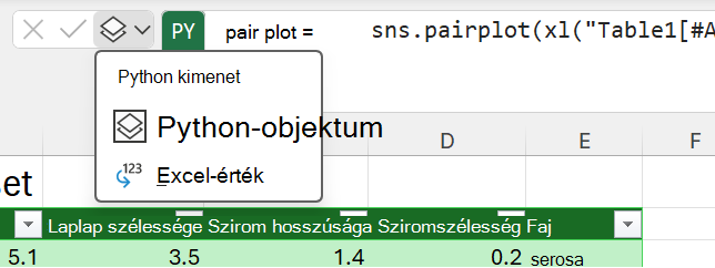 A kimenet típusának módosításához használja a Python kimeneti menüjét a szerkesztőléc mellett.