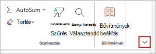 Képernyőkép az Excel Menüszalag megjelenítési beállításai gombjáról