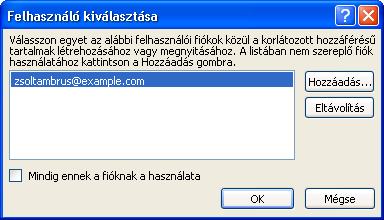 Felhasználó kiválasztása párbeszédpanel