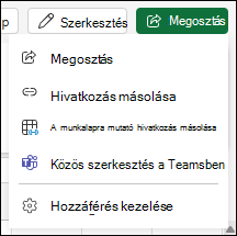 A Webes Excel-munkalapjára mutató hivatkozás megosztása