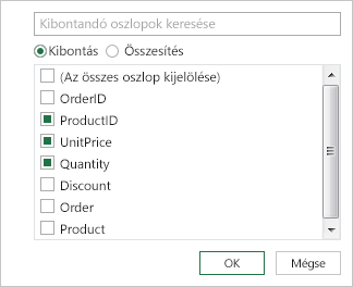 Oszlopnevek kijelölése
