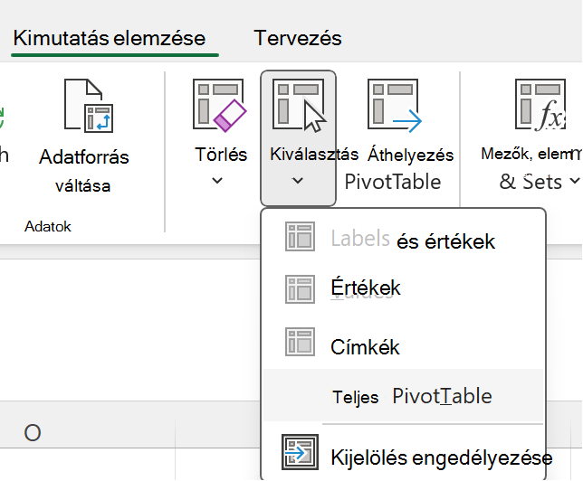 A teljes kimutatás kijelölése gomb a Windowsban.