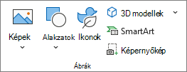 Képernyőkép a Beszúrás lap Ábrák csoportjáról