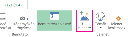 Új jelenet gomb a Kezdőlap lapon