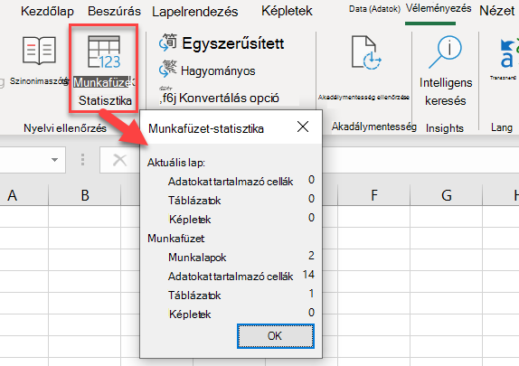 Munkafüzet-statisztika párbeszédpanel