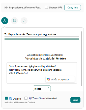 Az űrlapot többféleképpen is elküldheti a Küldés és a Válaszok összegyűjtése képernyőn.