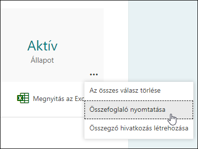 A Nyomtatás összegzése lehetőség a Microsoft Forms