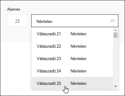 Adjon meg egy adott számot a válaszadó keresőmezőjében az adott személy válaszának részleteinek megtekintéséhez a Microsoft Forms
