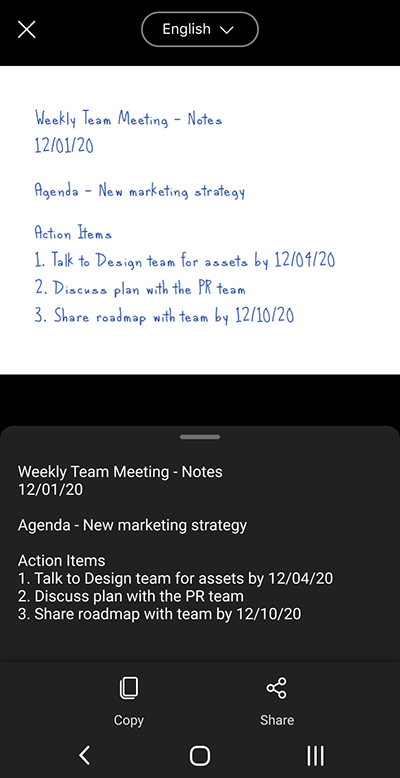 Képernyőkép a Microsoft Lensről Android-telefonon