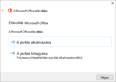 A javítás alkalmazása lehetőség választása