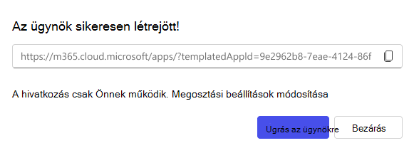 Képernyőkép az ügynök létrehozásakor elérhető megosztási lehetőségről