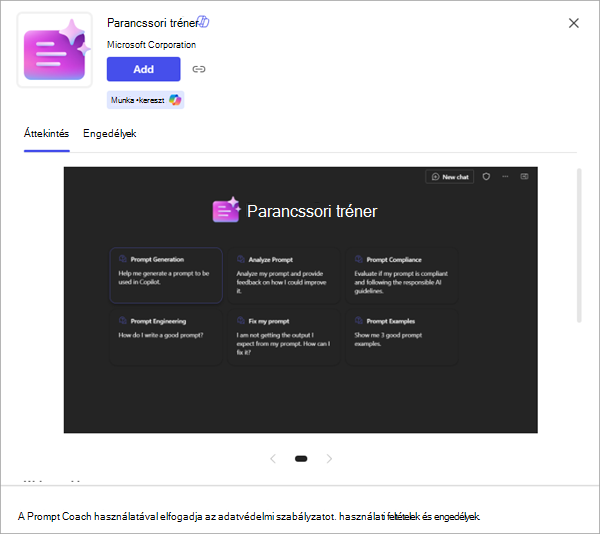 Képernyőkép egy alkalmazásról, amely további részleteket és a Microsoft Copilot szolgáltatáshoz való hozzáadására vonatkozó lehetőséget jeleníti meg.