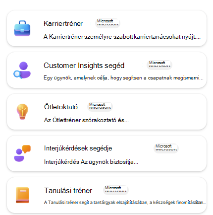 A sablonok beépített ügynökeinek listája