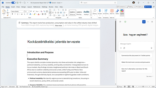 Képernyőkép a Word Copilot Chat szolgáltatásról