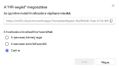 Képernyőkép az ügynök megosztási lehetőségeiről