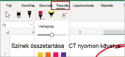 Képernyőkép a Webes Excel Rajz menüjéről