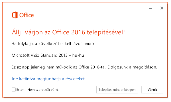 A régebbi alkalmazások eltávolítását kérő hibaüzenet