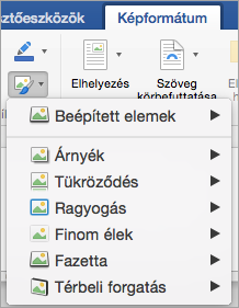 A Képeffektusok menü beállításai
