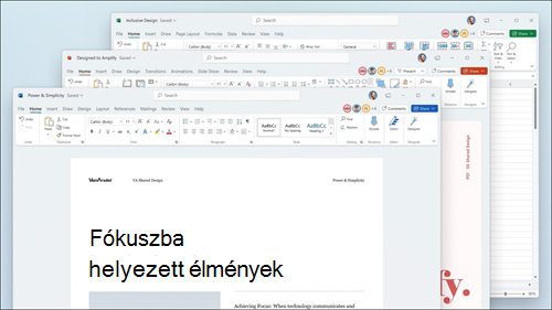 A Word, Excel és PowerPoint a Windows 11 felhasználói felületnek megfelelő vizuális frissítésekkel és lekerekített sarkokkal jelenik meg a menüszalagon.
