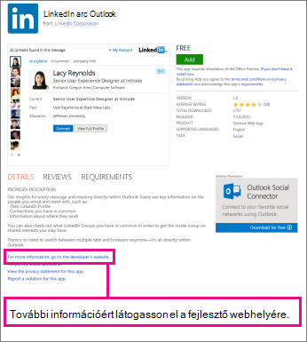 Hivatkozás egy alkalmazásszolgáltató webhelyére