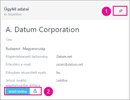 Az Ügyféladatok kártyán rögzítheti vagy megjelölheti az ügyfelet.