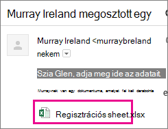 A címzetteket dokumentummegosztásra felkérő e-mail