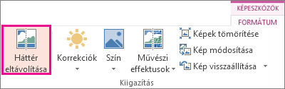A Képeszközök eszközcsoport Formátum lapjának Kiigazítás csoportjában található Háttér eltávolítása gomb