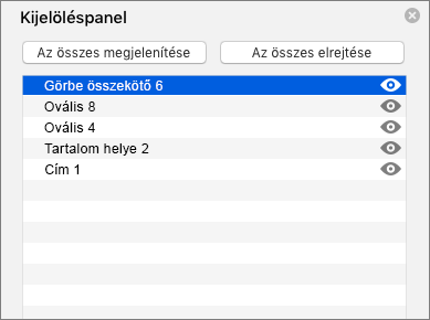 A Kijelöléspanelt ábrázolja a Mac PowerPoint 2016-ban
