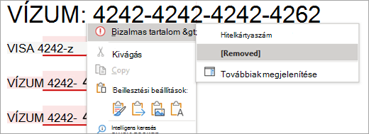 Képernyőkép a kiemelt bizalmas tartalomról a Word-ben
