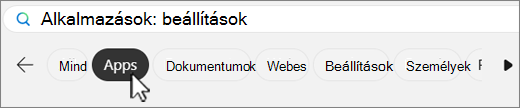 Képernyőkép a Windows keresőszűrő lapjairól.