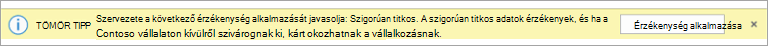 Képernyőkép egy házirendtippről egy ajánlott bizalmassági címkéhez