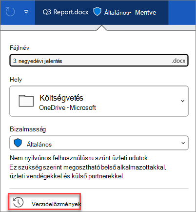 Verzióelőzmények a Microsoft 365-ben