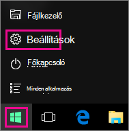 A Beállítások megnyitása a Windows 10 kezdőképernyőjéről
