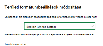 Területi formátum beállításainak módosítása