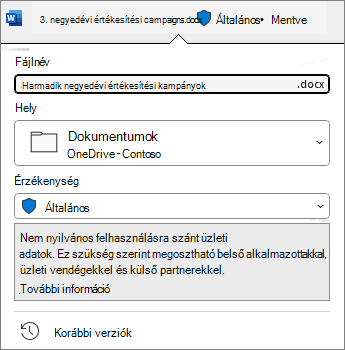 Bizalmassági sáv a dokumentum tetején