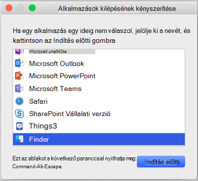 A Finder kijelölése az Alkalmazásokból való kilépés kényszerítése ablakban.